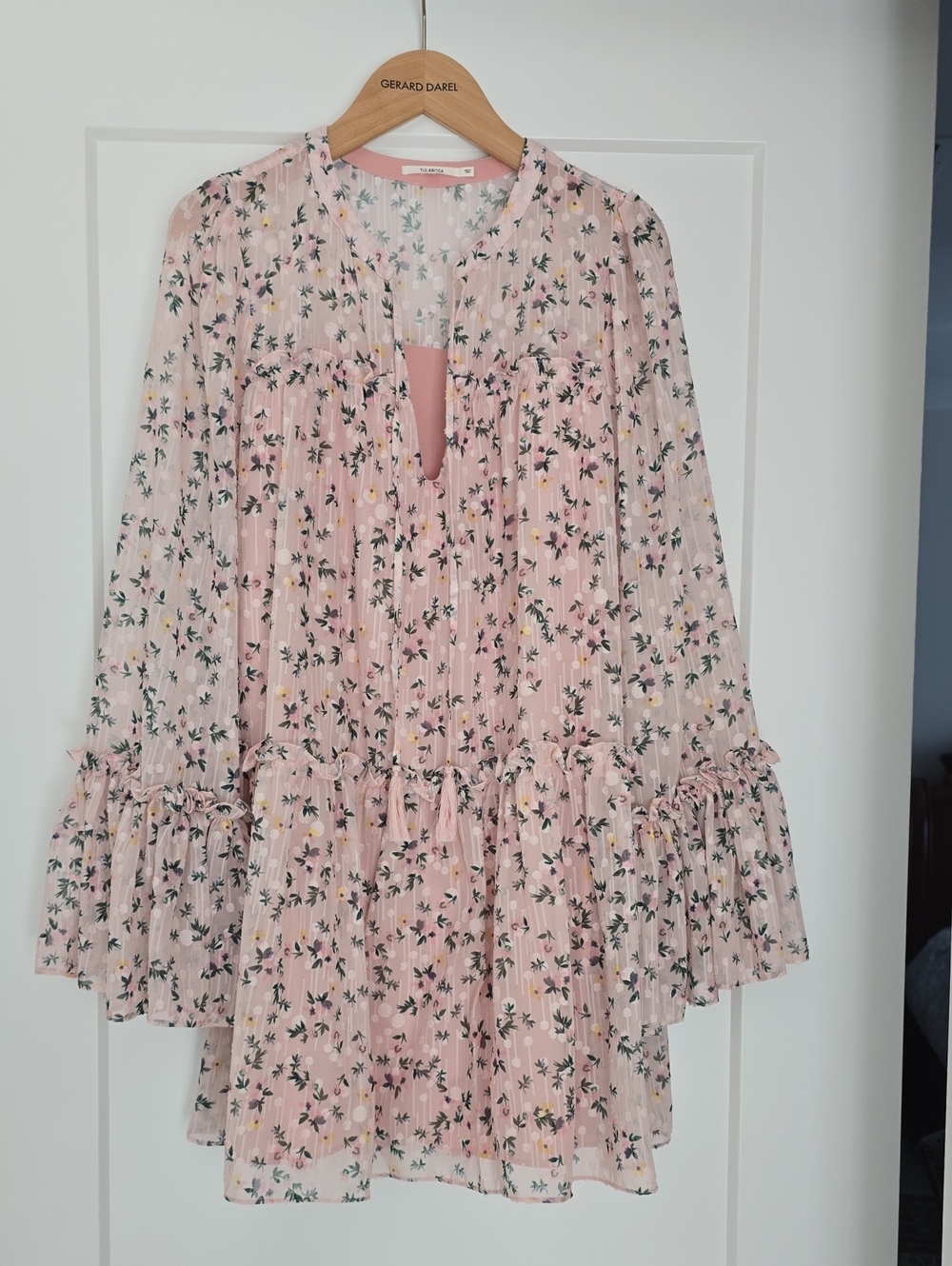 Tularosa Pink Floral Tiered Midi Dress